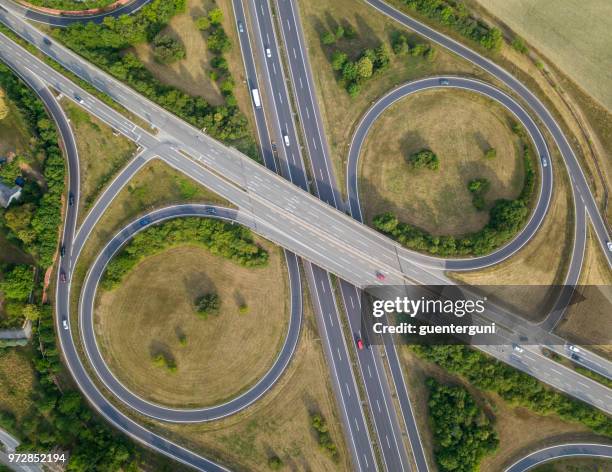 aerial view of symetric highway interchange, austria - wels stock pictures, royalty-free photos & images