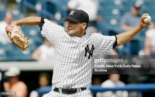 New York Yankees' Danny Borrell pitches during the first intra-squad game at Legends Field, the Yanks' spring training facility in Tampa, Fla.