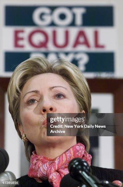 Sen. Hillary Rodham Clinton speaks at a news conference in the capital on proposed legislation requiring equal pay for equal work for women.