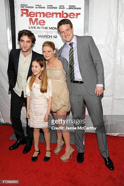 Actor Robert Pattinson, actress Ruby Jerins, actress Emilie de Ravin and writer Will Fetters attend the premiere of "Remember Me" at the Paris...
