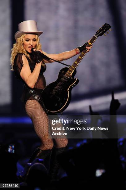 Madonna debuts her "Sticky & Sweet" tour at the Izod Center in East Rutherford, NJ.