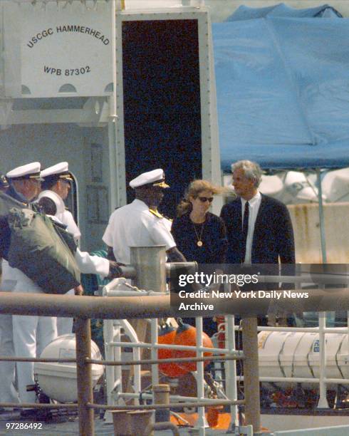 Buried At Sea.....The Kennedy Family arrive back at Woods Hole U.S.C.G. Station after transfering from the USS Briscoe to the U.S.C.G. Cutter...