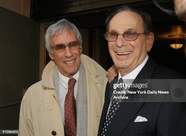 Burt Bacharach and Hal David arrive at the Brooks Atkinson Theatre for the opening of "The Look of Love," a musical revue of their songs featuring...