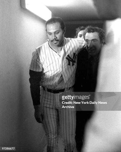 New York Yankees' Chris Chambliss looks emotionally drained as he enters clubhouse following his dramatic game-winning home run in the bottom of the...