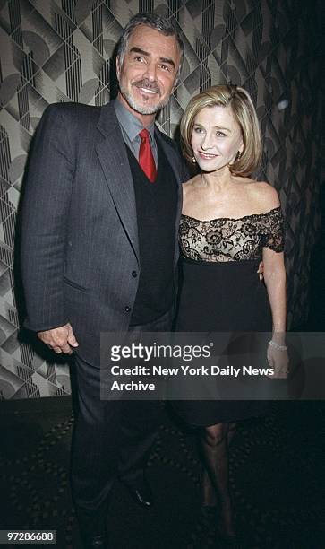 Burt Reynolds and Julie Christie get together at the 63rd Annual New York Film Critics Circle Awards presentations at the Rainbow Room. Reynolds took...