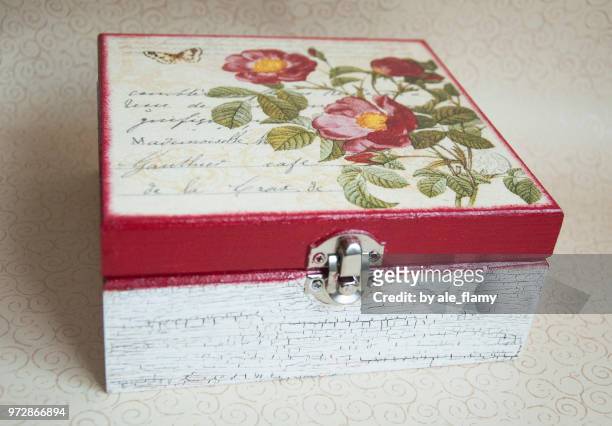 decorative wooden box made with decoupage tehnique - decoupage stock pictures, royalty-free photos & images