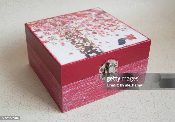 decorative wooden box made with decoupage tehnique - decoupage stock pictures, royalty-free photos & images