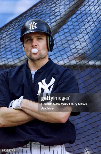 New York Yankees' Chuck Knoblauch at workout the day before Game 3 of the World Series between the Yankees and the Atlanta Braves at Yankee Stadium.