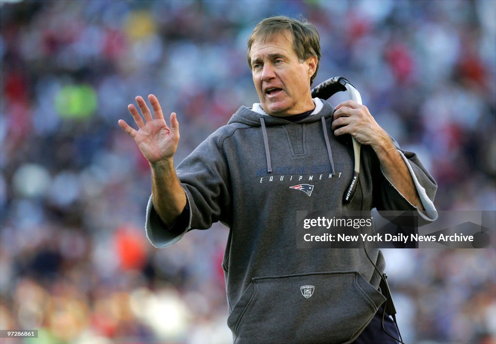 New England Patriots' head coach Bill Belichick on the sidel