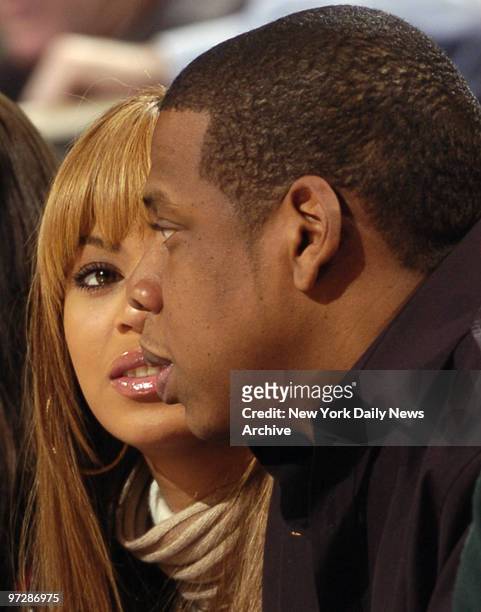 Jay-Z and Beyonce at New York Knicks vs Houston Rockets game.