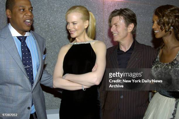 Jay-Z and Nicole Kidman get together with David Bowie and wife Iman at a Vanity Fair party celebrating the fourth annual Tribeca Film Festival at the...