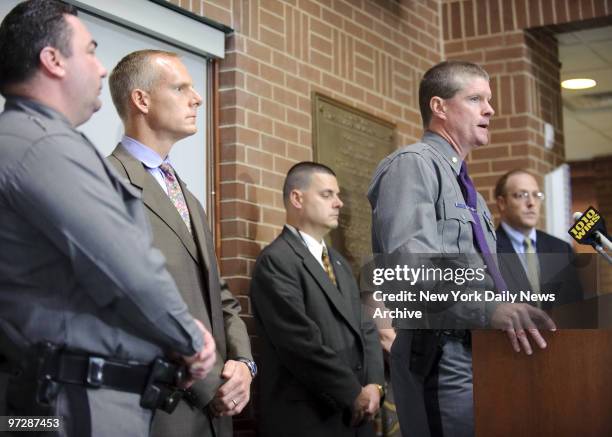 Major William Carey, of the State Police in Hawthorne, speaks during a press conference announcing death driver Diane Schuler was drunk and high on...