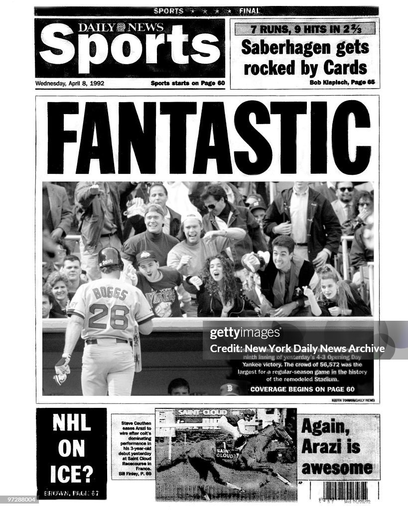Daily News back page dated April 8, 1992 Headline: FANTASTIC