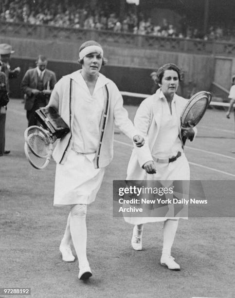 Great Britain's Joan Fry leaves the court after defeating Mary K. Browne , captain of the American team, in the Wightman Cup at Wimbledon.