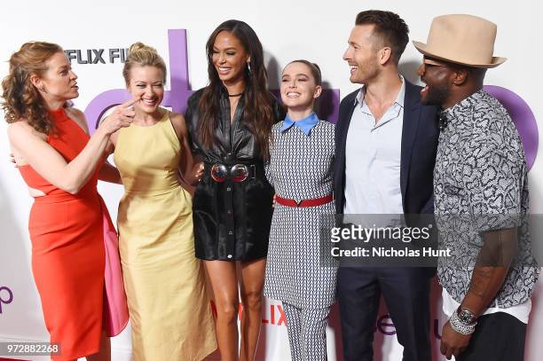 Director Claire Scanlon, Meredith Hagner, Joan Smalls, Glen Powell, Zoey Deutch, and Taye Diggs attend the "Set It Up" New York Screening at AMC...