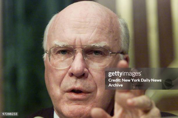 Senate Judiciary Committee Chairman Sen. Patrick Leahy questions the Attorney General during hearings on the use of war tribunals to try Al Qaeda...