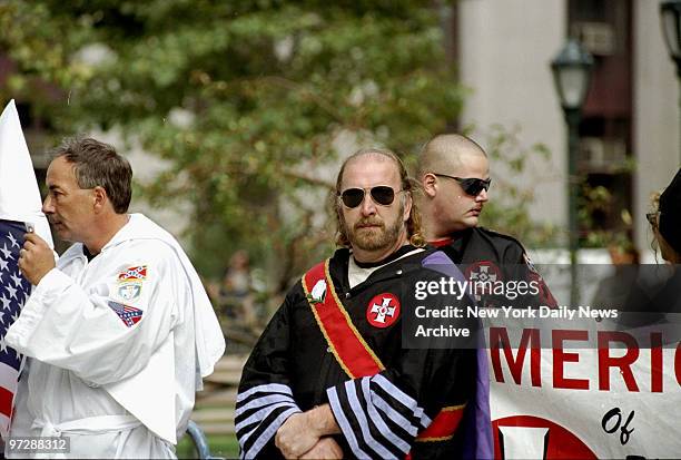 Jeffery Berry, national imperial wizard of the Knights of the Ku Klux Klan , and other Klan members hold a rally at Foley Square near the New York...