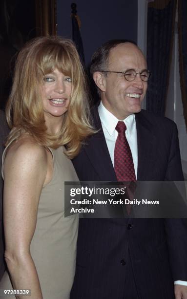 Goldie Hawn joins Mayor Rudy Giuliani at City Hall where the mayor proclaimed Out-of-Towners Day in the city. Hawn is starring in a movie called "The...
