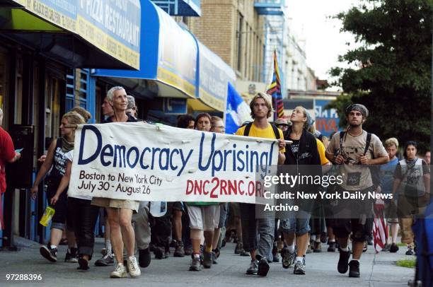 Marchers arrive in the Bronx after a 26-day hike from Boston, where they demonstrated at the Democratic National Convention. The group, taking part...