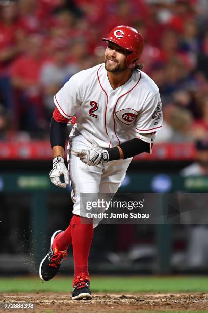 Alex Blandino of the Cincinnati Reds bats against the St. Louis Cardinals at Great American Ball Park on June 8, 2018 in Cincinnati, Ohio.