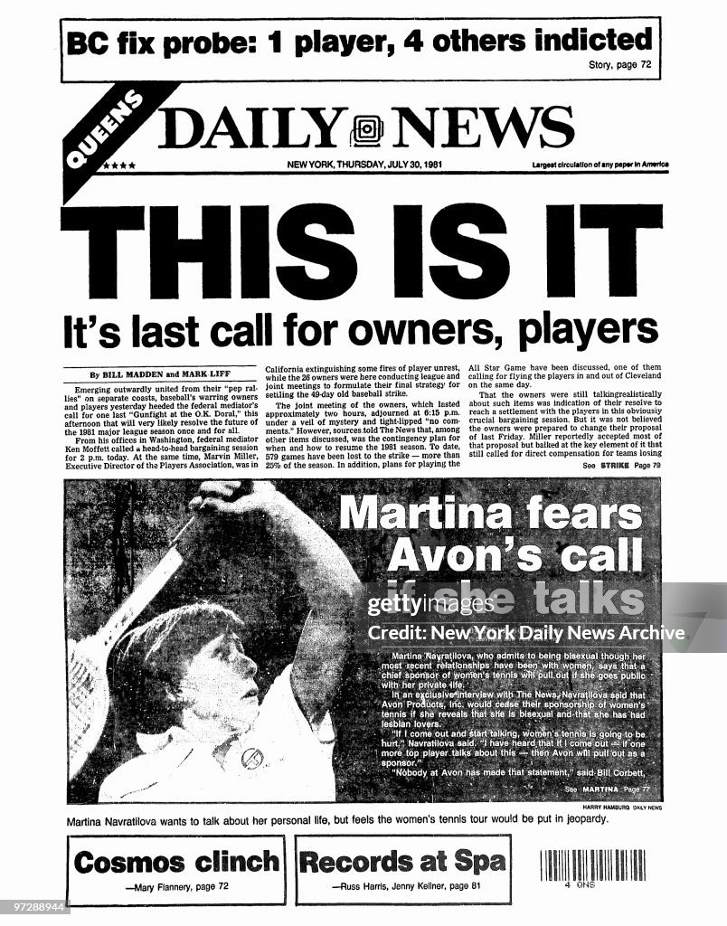 Daily News back page dated July 30, 1981, Headline: THIS IS 