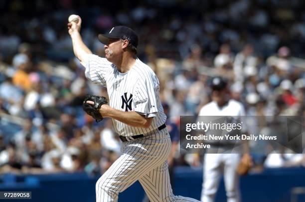 Former New York Yankees' pitcher Rich Gossage delivers a pitch during the 59th annual Old-Timers' Day game at Yankee Stadium. The festivities...