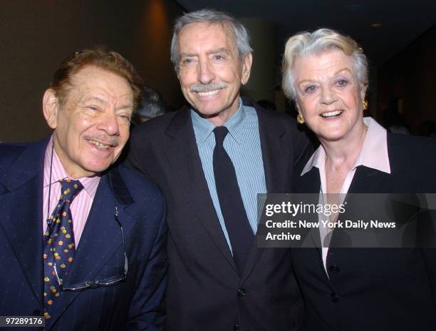 Jerry Stiller, Edward Albee and Angela Lansbury are at the Marriott Marquis hotel for the New Dramatists spring luncheon where Albee was honored for...