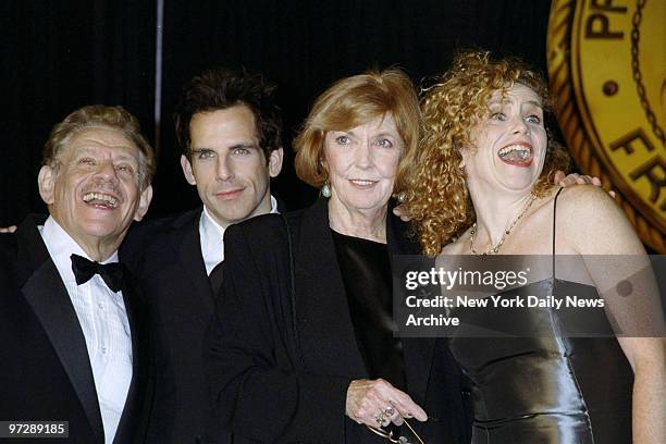 Jerry Stiller, son Ben Stiller, wife Anne Meara and daughter Amy Stiller at Friars Club Roast for Jerry at the Hilton Hotel.