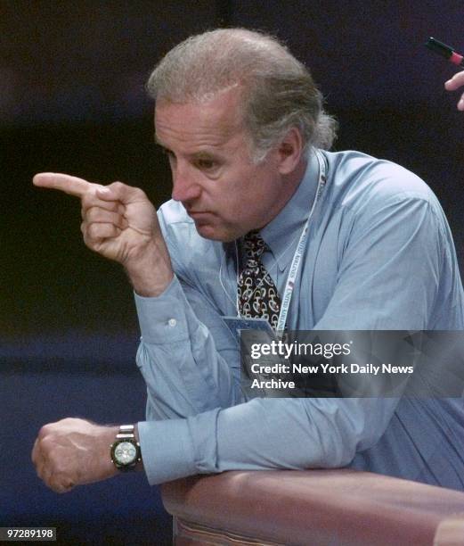 Senator Joseph Biden as he rehearses for his speech Tuesday night for Democratic National Convention in Chicago.