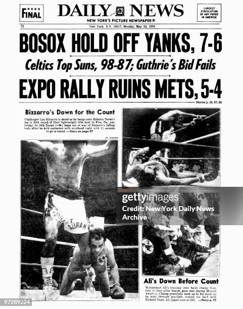 Daily News back page dated May 24 Headline BOSOX HOLD OFF YANKS, 7-6, Celtics Top Suns, 98-87: Guthrie's Bid Fails, EXPO RALLY RUINS METS, 5-4,...