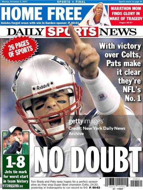 Daily News back page November 5 Headline: NO DOUBT, With victory over Colts, Pats make it clear they're NFL's No.1, 1-8 Jets tie mark for worst start...