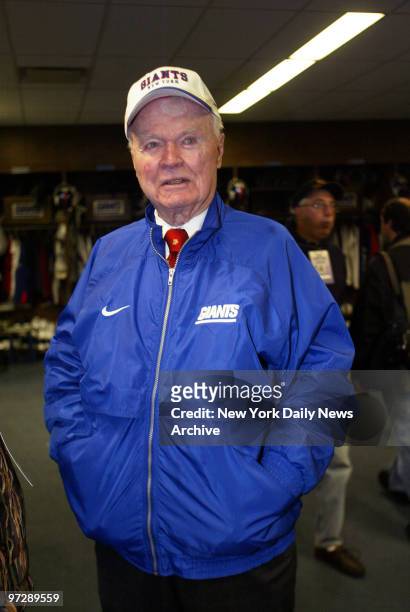 New York Giants' co-owner Wellington Mara in the Giants Stadium locker room on the day after the team's loss to the Atlanta Falcons.