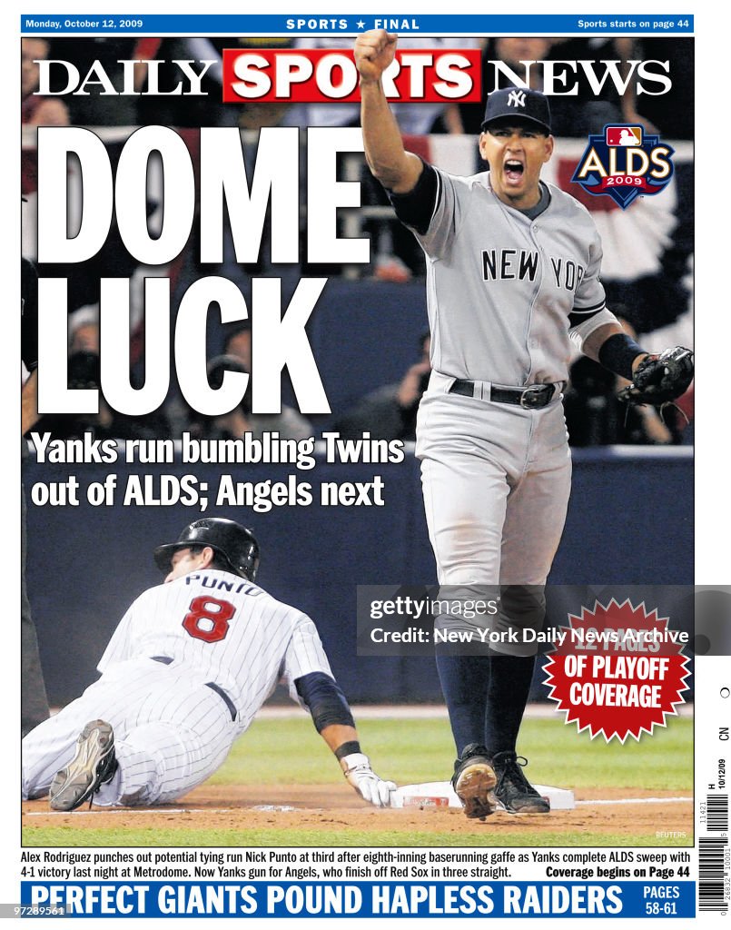 Daily News back page dated October 12, 2009, Headline: DOME