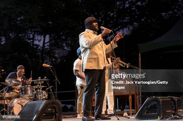 American jazz singer Gregory Porter performs with his Septet at a concert in the Blue Note Jazz Festival at Central Park SummerStage, New York, New...