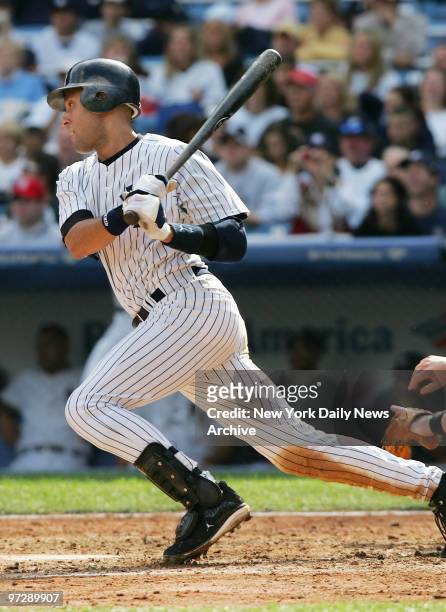 New York Yankees' Derek Jeter grounds out in the fourth inning of a game against the Toronto Blue Jays at Yankee Stadium. Jeter narrowly missed the...