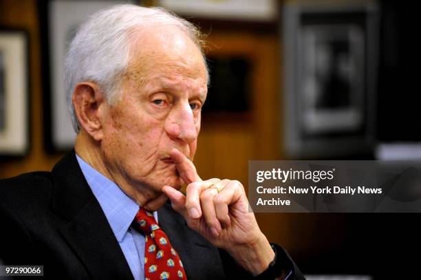 Manhattan District Attorney Robert Morgenthau holds a press conference at his office announcing their turning over $175 Million in seized funds to...