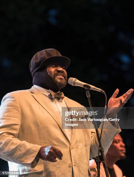 American jazz singer Gregory Porter performs with his Septet at a concert in the Blue Note Jazz Festival at Central Park SummerStage, New York, New...