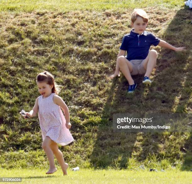 Prince George of Cambridge and Princess Charlotte of Cambridge attend the Maserati Royal Charity Polo Trophy at the Beaufort Polo Club on June 10,...