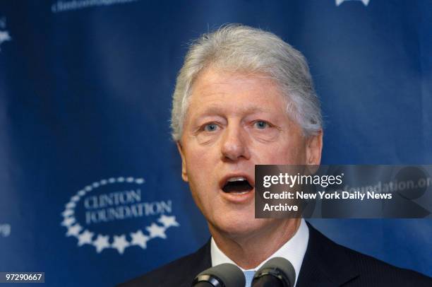 Former President Bill Clinton speaks during a news conference at his Harlem office to announce a deal with nine pharmaceutical companies that will...