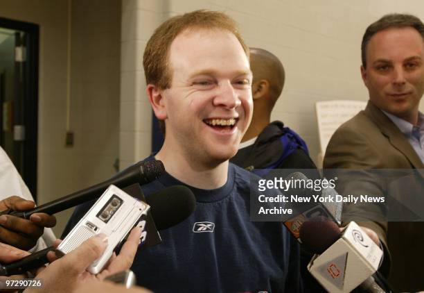 New Jersey Nets' coach Lawrence Frank is all smiles as he talks to reporters after a practice session at Champion Center in East Rutherford, N.J....