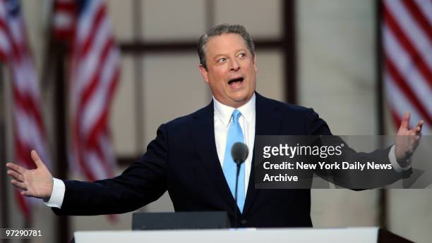 Former Vice President Al Gore speaking on the final day of the Democratic National Convention.