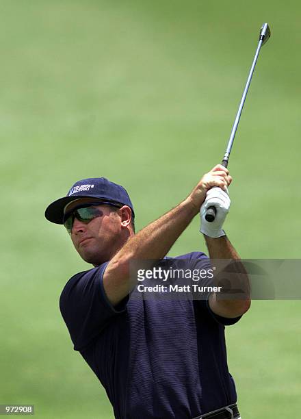 Peter Lonard of Australia, plays his in action during the final round of the South Australian Ford Open Championships being held at Kooyonga Golf...
