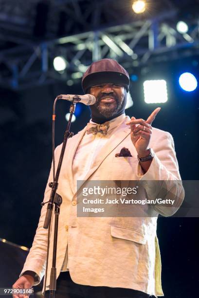 American Jazz singer Gregory Porter performs with his Septet at a concert in the Blue Note Jazz Festival at Central Park SummerStage, New York, New...