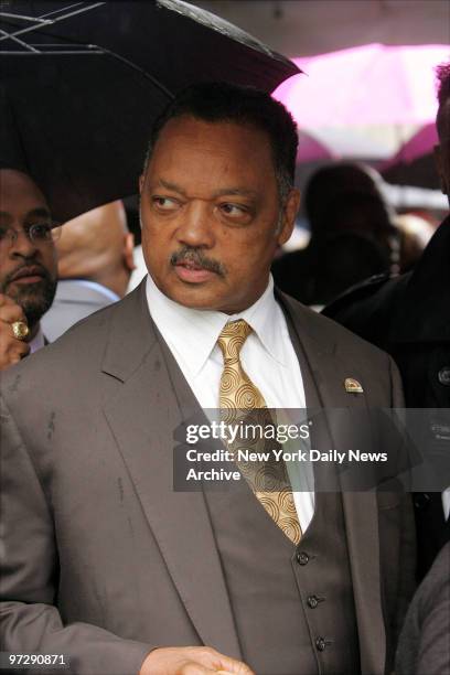 The Rev. Jesse Jackson leaves the Riverside Church on the upper West Side after funeral services for Luther Vandross. The R&B legend, who suffered a...