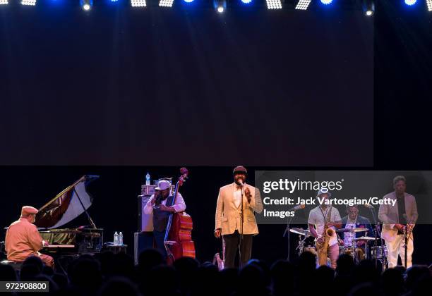 The Gregory Porter Septet perform at a concert in the Blue Note Jazz Festival at Central Park SummerStage, New York, New York, June 2, 2018. Pictured...