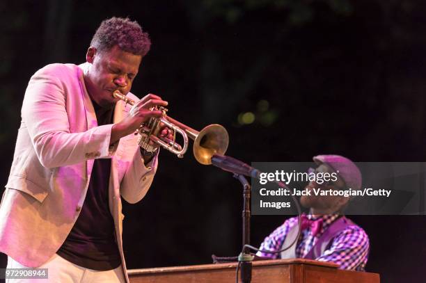 American jazz trumpeter Keyon Harrold and Czech Hammond B3 organist Ondre J perform with the Gregory Porter Septet at a concert in the Blue Note Jazz...