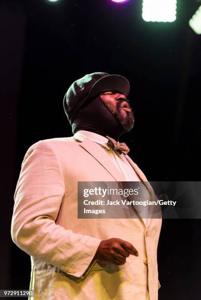 American jazz singer Gregory Porter performs with his Septet at a concert in the Blue Note Jazz Festival at Central Park SummerStage, New York, New...