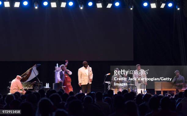 The Gregory Porter Septet perform at a concert in the Blue Note Jazz Festival at Central Park SummerStage, New York, New York, June 2, 2018. Pictured...