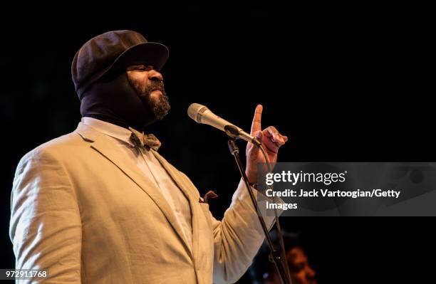 American jazz singer Gregory Porter performs with his Septet at a concert in the Blue Note Jazz Festival at Central Park SummerStage, New York, New...
