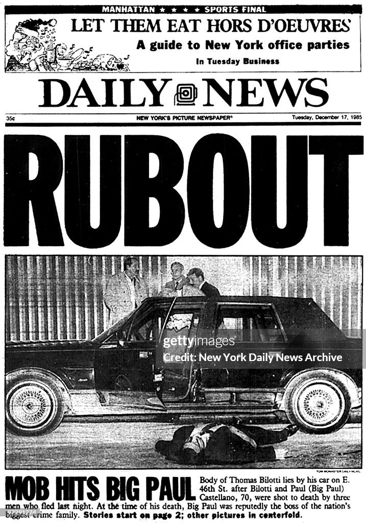 Daily News front page -- "Rubout" -- The body of Thomas Bilo